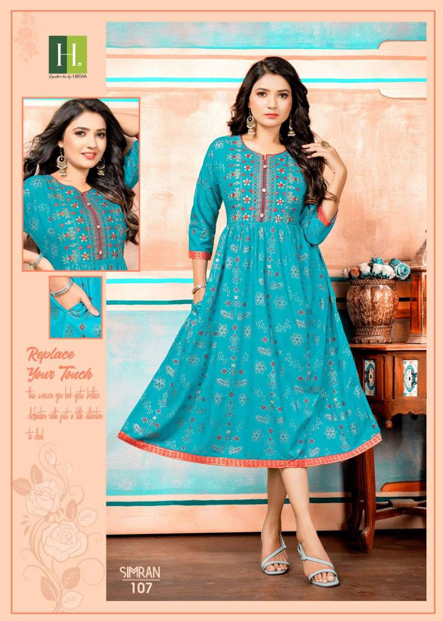Simran By Hirwa 101 To 108 Series Beautiful Stylish Fancy Colorful Casual Wear & Ethnic Wear Rayon Print Kurtis At Wholesale Price