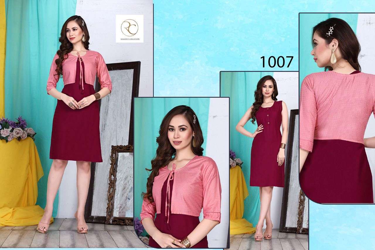 TIP TOP BY RC 1001 TO 1008 SERIES BEAUTIFUL STYLISH FANCY COLORFUL CASUAL WEAR & ETHNIC WEAR RAYON PRINT KURTIS WITH KOTI AT WHOLESALE PRICE