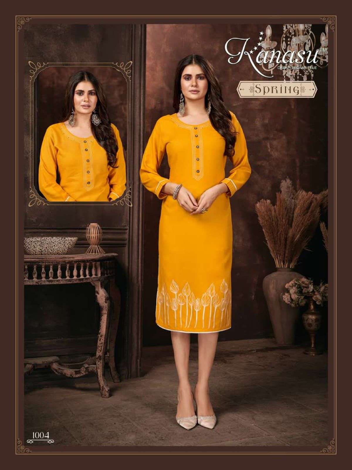 SPRING BY KANASU 1001 TO 1008 SERIES BEAUTIFUL STYLISH FANCY COLORFUL CASUAL WEAR & ETHNIC WEAR RAYON EMBROIDERED KURTIS AT WHOLESALE PRICE