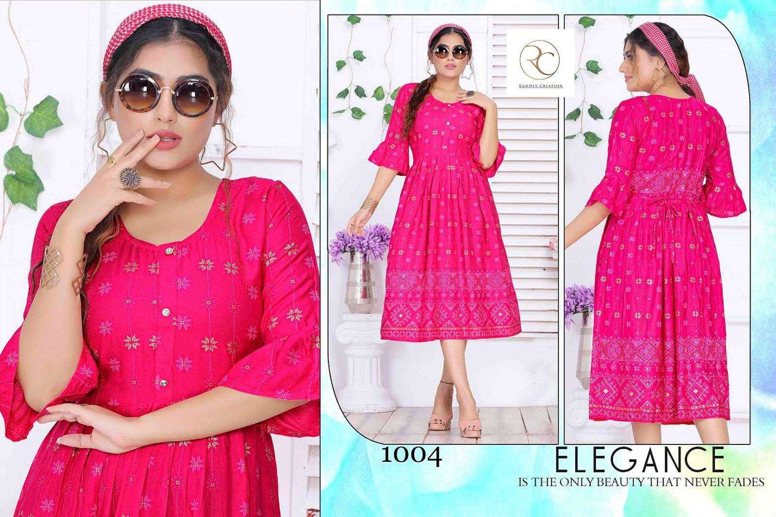 GOLDY VOL-5  BY RC 1001 TO 1008 SERIES BEAUTIFUL STYLISH FANCY COLORFUL CASUAL WEAR & ETHNIC WEAR RAYON PRINT KURTIS AT WHOLESALE PRICE