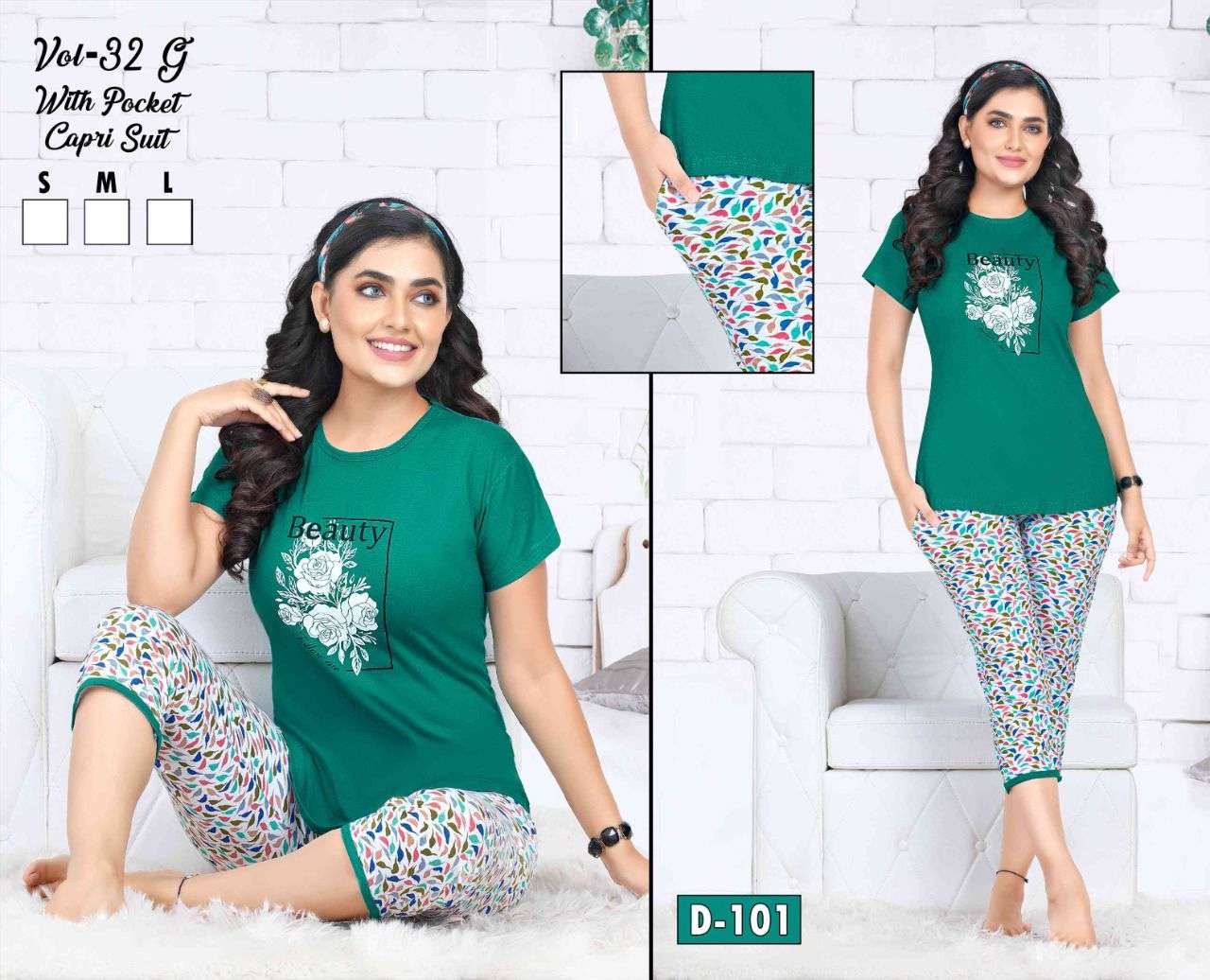 VOL-32G BY FASHION TALK 101 TO 106 SERIES BEAUTIFUL STYLISH FANCY COLORFUL CASUAL WEAR & ETHNIC WEAR HOSIERY COTTON NIGHT SUITS AT WHOLESALE PRICE