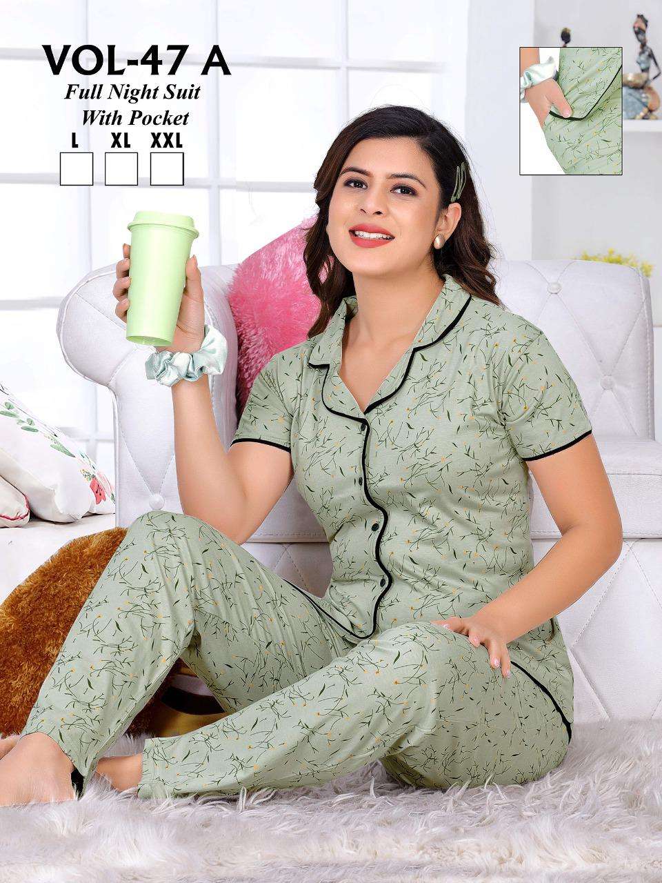 VOL-47A BY FASHION TALK 01 TO 06 SERIES BEAUTIFUL STYLISH FANCY COLORFUL CASUAL WEAR & ETHNIC WEAR HOSIERY COTTON NIGHT SUITS AT WHOLESALE PRICE