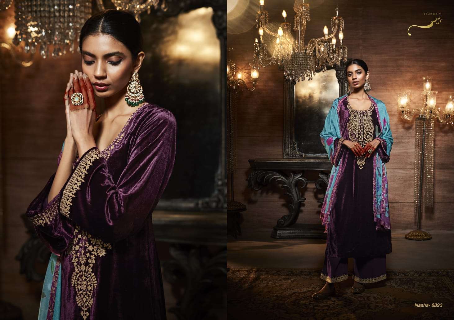 Nasha By Kimora Fashion 8891 To 8898 Series Beautiful Festive Suits Colorful Stylish Fancy Casual Wear & Ethnic Wear Pure Velvet Embroidered Dresses At Wholesale Price