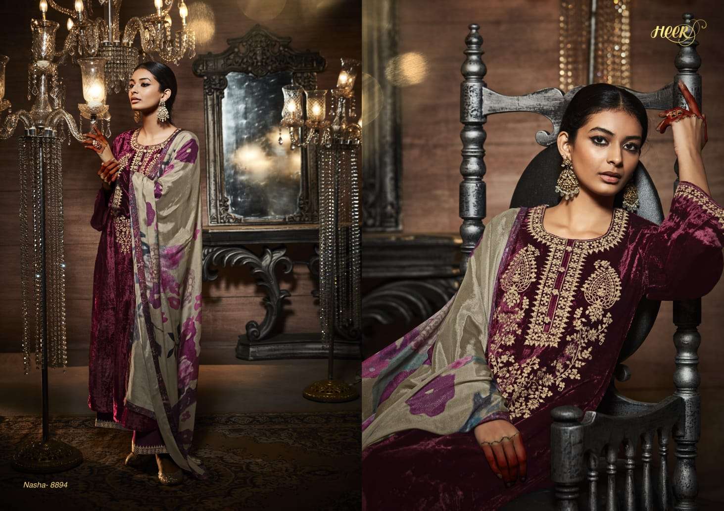 Nasha By Kimora Fashion 8891 To 8898 Series Beautiful Festive Suits Colorful Stylish Fancy Casual Wear & Ethnic Wear Pure Velvet Embroidered Dresses At Wholesale Price