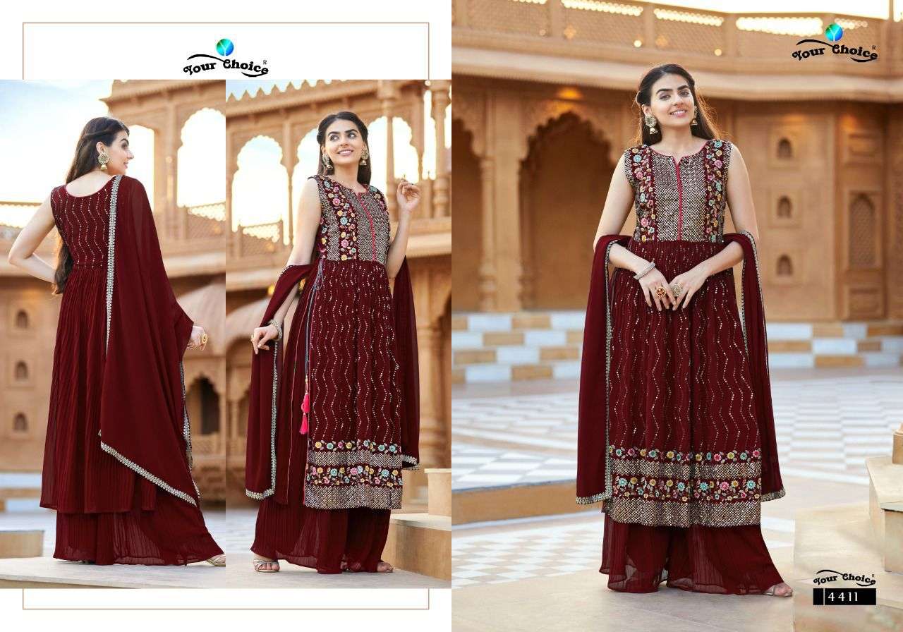 NAYRA PLUS BY YOUR CHOICE 4411 TO 4416 SERIES BEAUTIFUL SHARARA SUITS COLORFUL STYLISH FANCY CASUAL WEAR & ETHNIC WEAR GEORGETTE EMBROIDERED DRESSES AT WHOLESALE PRICE