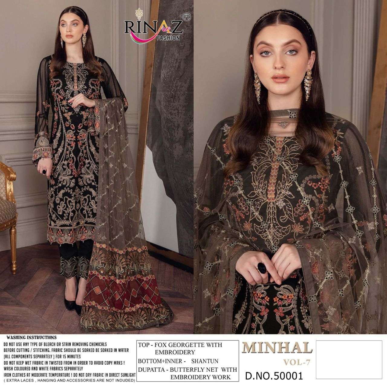 MINHAL VOL-7 BY RINAZ FASHION 50001 TO 50004 SERIES PAKISTANI SUITS BEAUTIFUL FANCY COLORFUL STYLISH PARTY WEAR & OCCASIONAL WEAR FAUX GEORGETTE DRESSES AT WHOLESALE PRICE