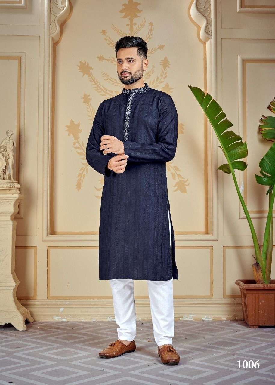 MENS KURTA 1001 SERIES BY FASHID WHOLESALE 1001 TO 1006 BEAUTIFUL COLORFUL STYLISH FANCY CASUAL WEAR & ETHNIC WEAR & READY TO WEAR COTTON KURTAS WITH PAJAMAS AT WHOLESALE PRICE