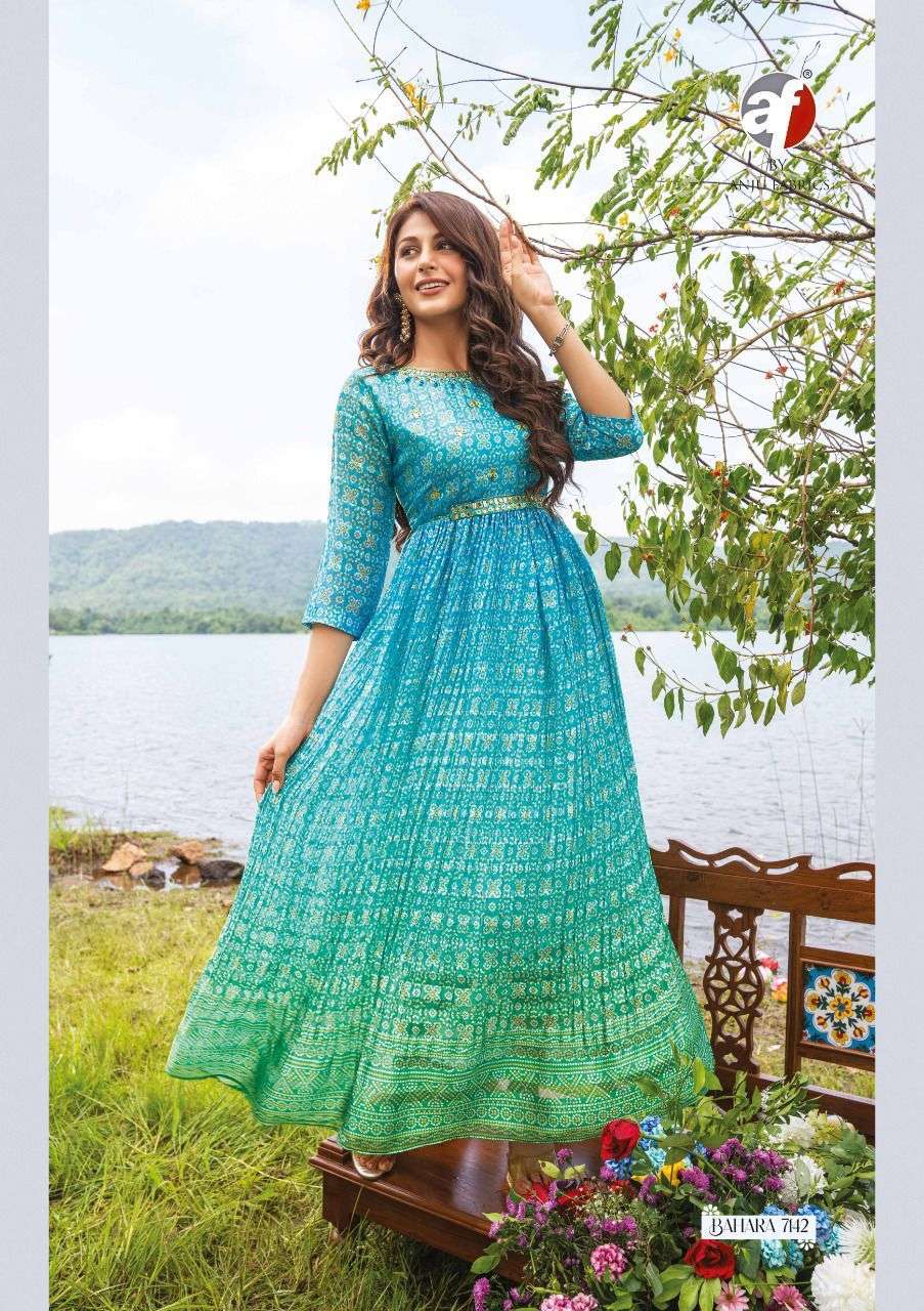 BAHARA BY AF 7141 TO 7145 SERIES BEAUTIFUL STYLISH FANCY COLORFUL CASUAL WEAR & ETHNIC WEAR PURE GEORGETTE GOWNS AT WHOLESALE PRICE
