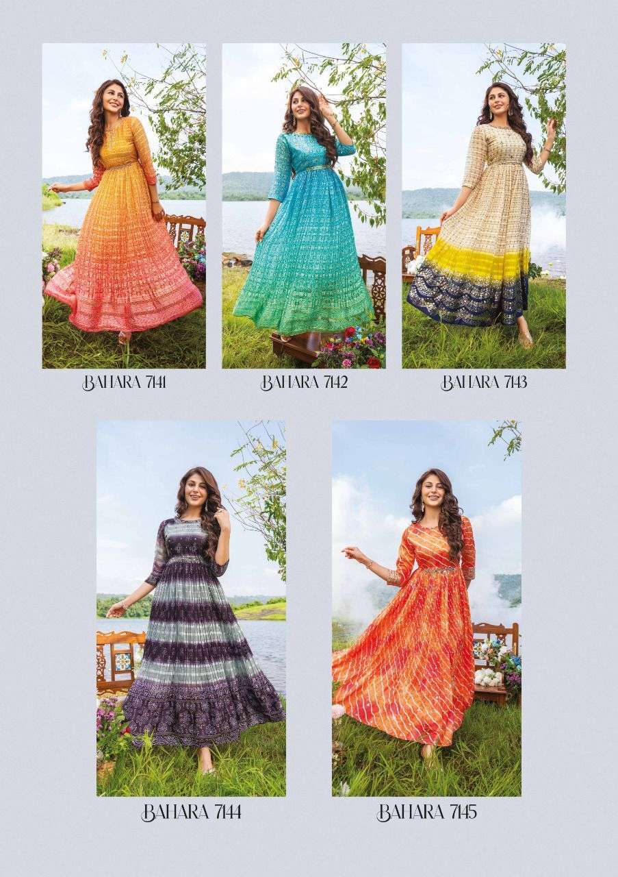 BAHARA BY AF 7141 TO 7145 SERIES BEAUTIFUL STYLISH FANCY COLORFUL CASUAL WEAR & ETHNIC WEAR PURE GEORGETTE GOWNS AT WHOLESALE PRICE