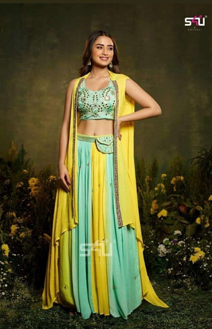 S4U HIT DESIGN 03 BY S4U FASHION DESIGNER STYLISH FANCY COLORFUL BEAUTIFUL PARTY WEAR & ETHNIC WEAR COLLECTION GEORGETTE TOPS WITH BOTTOM AT WHOLESALE PRICE