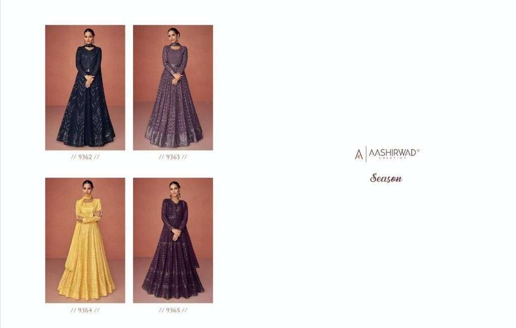 Season By Aashirwad Creation 9362 To 9365 Series Beautiful Anarkali Suits Colorful Stylish Fancy Casual Wear & Ethnic Wear Real Georgette Dresses At Wholesale Price