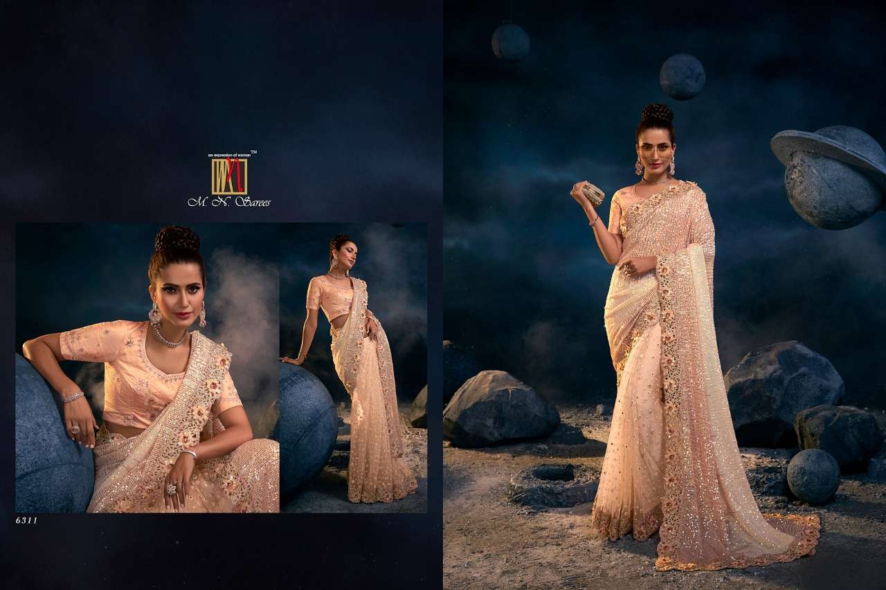 SWAROVSKI VOL-4 BY M N SAREES 6301 TO 6318 SERIES INDIAN TRADITIONAL WEAR COLLECTION BEAUTIFUL STYLISH FANCY COLORFUL PARTY WEAR & OCCASIONAL WEAR NET SAREES AT WHOLESALE PRICE