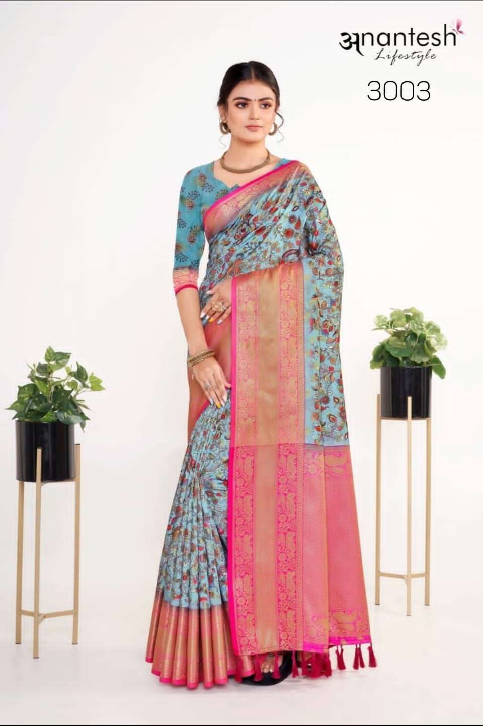 KALAMKARI PATTU SILK BY ANANTESH 3001 TO 3006 SERIES INDIAN TRADITIONAL WEAR COLLECTION BEAUTIFUL STYLISH FANCY COLORFUL PARTY WEAR & OCCASIONAL WEAR PATTU SILK SAREES AT WHOLESALE PRICE