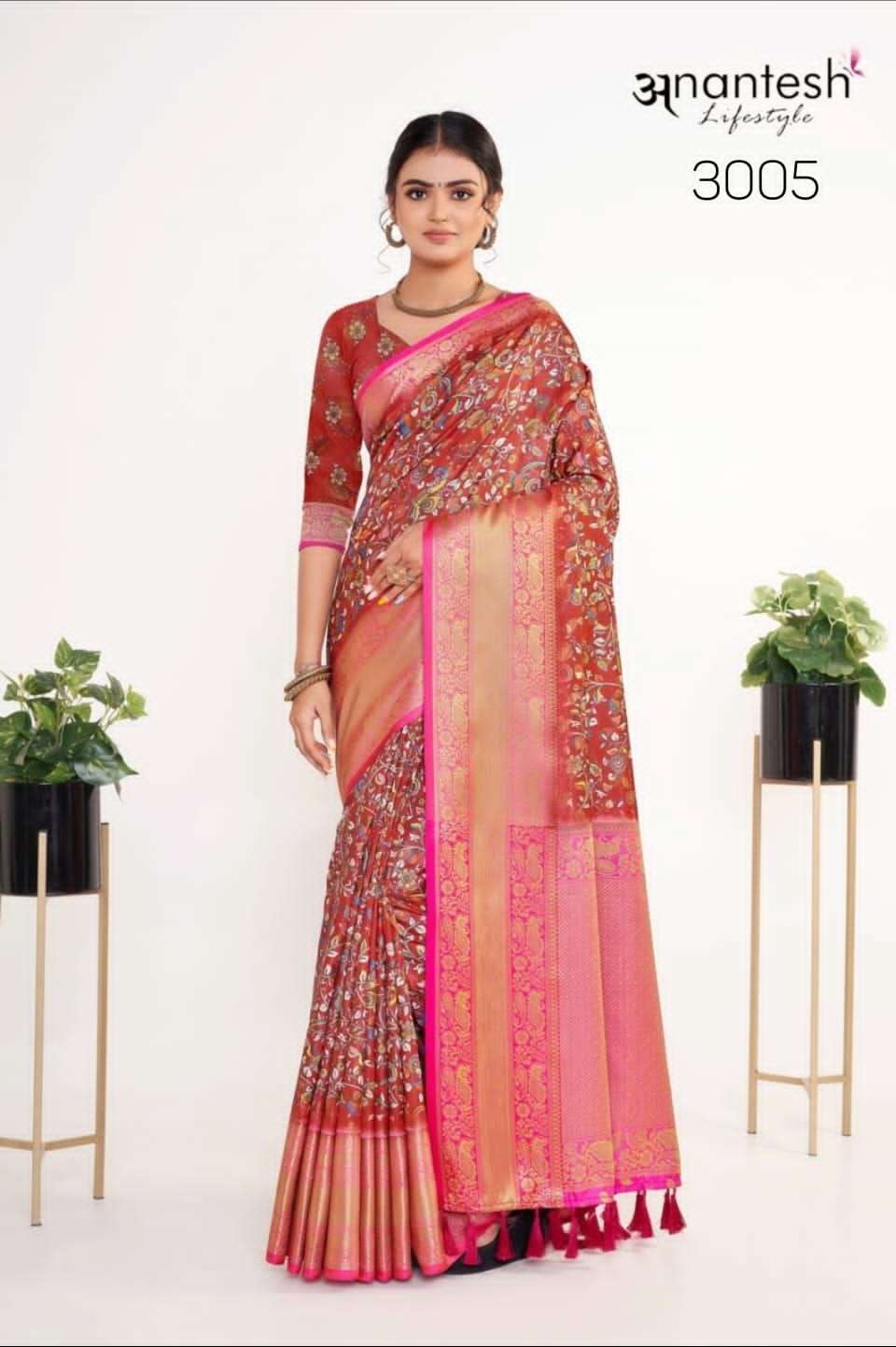 KALAMKARI PATTU SILK BY ANANTESH 3001 TO 3006 SERIES INDIAN TRADITIONAL WEAR COLLECTION BEAUTIFUL STYLISH FANCY COLORFUL PARTY WEAR & OCCASIONAL WEAR PATTU SILK SAREES AT WHOLESALE PRICE