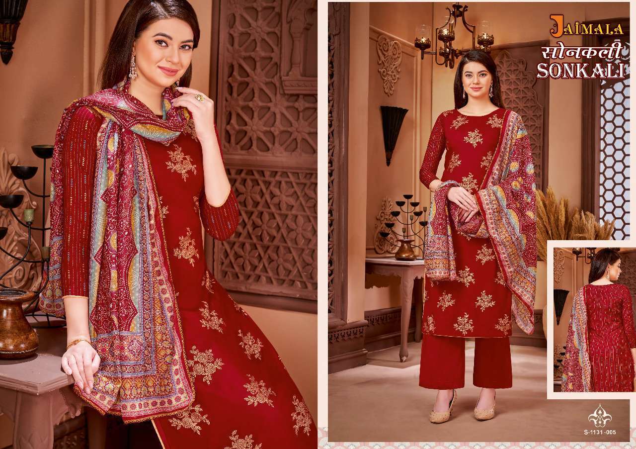 SONKALI BY JAIMALA 1131-001 TO 1131-006 SERIES DESIGNER SUITS BEAUTIFUL STYLISH FANCY COLORFUL PARTY WEAR & OCCASIONAL WEAR PURE VISCOSE RAYON PRINTED DRESSES AT WHOLESALE PRICE