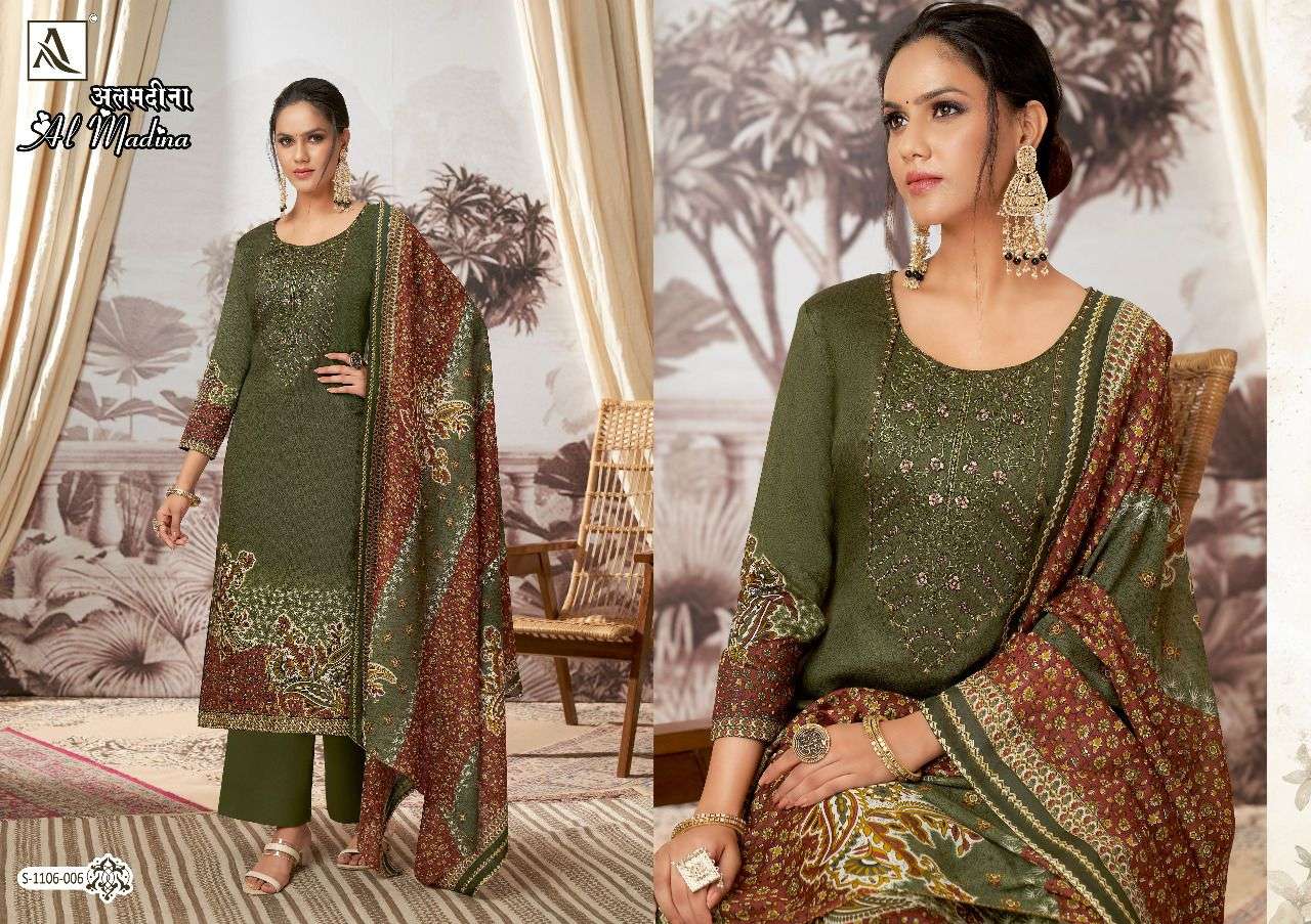 AL MADINA BY ALOK SUITS 1106-001 TO 1106-008 SERIES BEAUTIFUL SUITS COLORFUL STYLISH FANCY CASUAL WEAR & ETHNIC WEAR PURE JAM SATIN PRINT EMBROIDERED DRESSES AT WHOLESALE PRICE