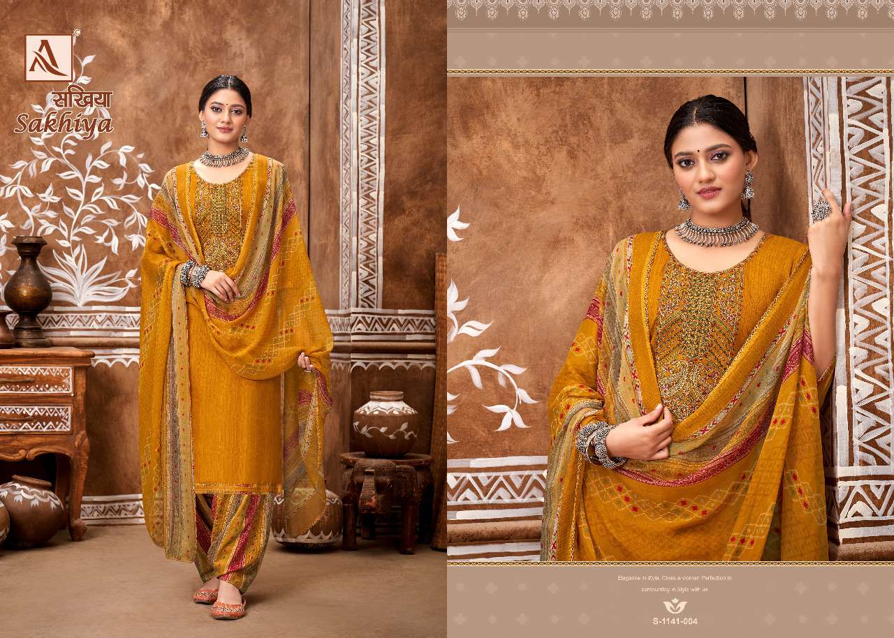 SAKHIYA 1141 SERIES BY ALOK SUITS 1141-001 TO 1141-008 SERIES BEAUTIFUL SUITS COLORFUL STYLISH FANCY CASUAL WEAR & ETHNIC WEAR PURE VISCOSE RAYON DRESSES AT WHOLESALE PRICE