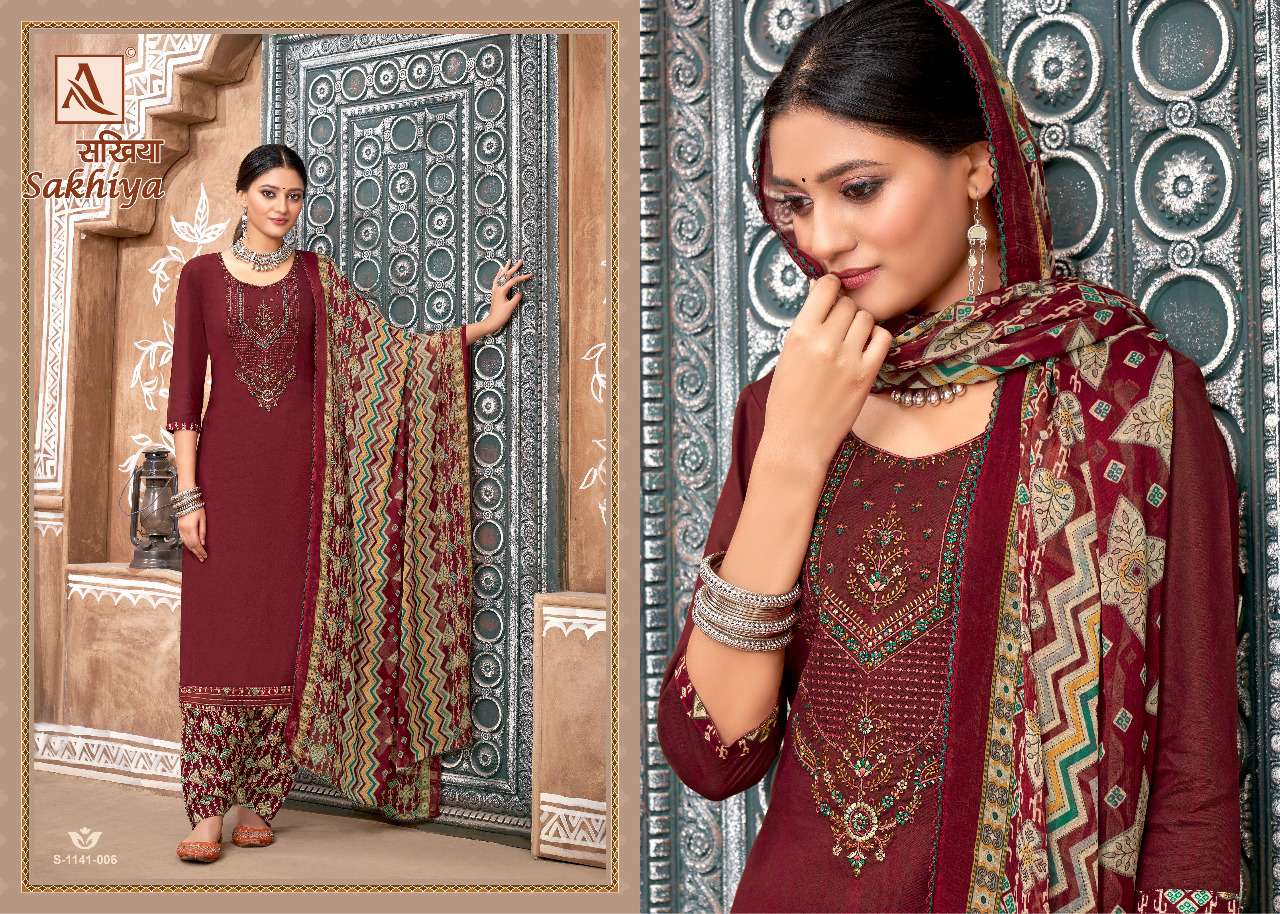 SAKHIYA 1141 SERIES BY ALOK SUITS 1141-001 TO 1141-008 SERIES BEAUTIFUL SUITS COLORFUL STYLISH FANCY CASUAL WEAR & ETHNIC WEAR PURE VISCOSE RAYON DRESSES AT WHOLESALE PRICE