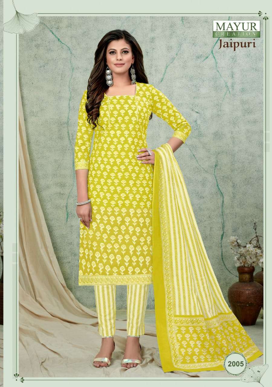 JAIPURI VOL-2 BY MAYUR CREATION 2001 TO 2010 SERIES BEAUTIFUL SUITS COLORFUL STYLISH FANCY CASUAL WEAR & ETHNIC WEAR PURE COTTON PRINT DRESSES AT WHOLESALE PRICE