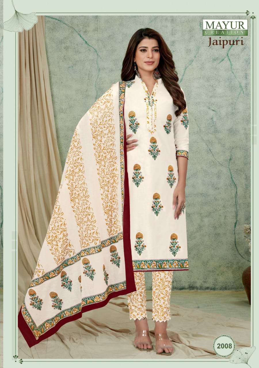 JAIPURI VOL-2 BY MAYUR CREATION 2001 TO 2010 SERIES BEAUTIFUL SUITS COLORFUL STYLISH FANCY CASUAL WEAR & ETHNIC WEAR PURE COTTON PRINT DRESSES AT WHOLESALE PRICE