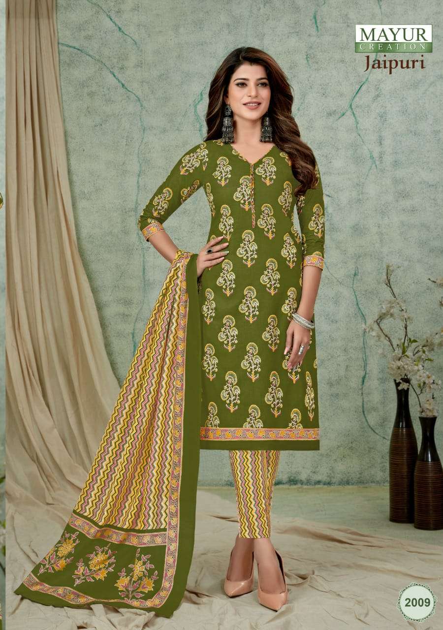 JAIPURI VOL-2 BY MAYUR CREATION 2001 TO 2010 SERIES BEAUTIFUL SUITS COLORFUL STYLISH FANCY CASUAL WEAR & ETHNIC WEAR PURE COTTON PRINT DRESSES AT WHOLESALE PRICE
