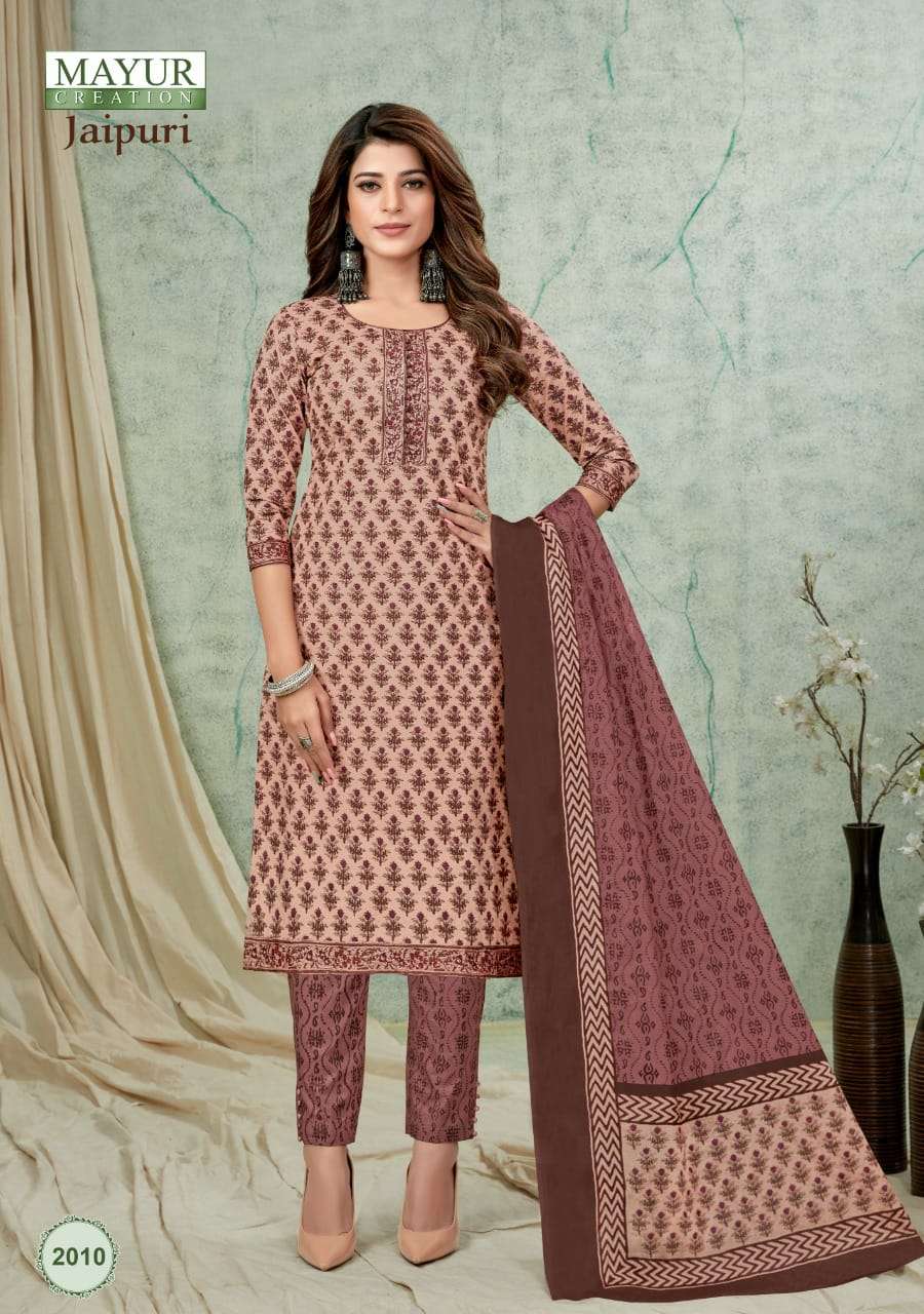 JAIPURI VOL-2 BY MAYUR CREATION 2001 TO 2010 SERIES BEAUTIFUL SUITS COLORFUL STYLISH FANCY CASUAL WEAR & ETHNIC WEAR PURE COTTON PRINT DRESSES AT WHOLESALE PRICE