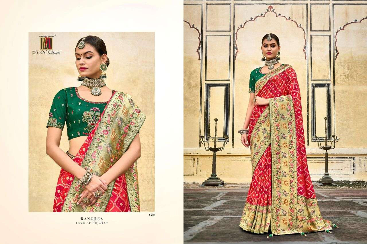 Rangrez By M N Sarees 6401 To 6410 Series Indian Traditional Wear Collection Beautiful Stylish Fancy Colorful Party Wear & Occasional Wear Silk Embroidered Sarees At Wholesale Price