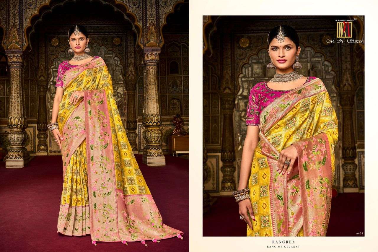 Rangrez By M N Sarees 6401 To 6410 Series Indian Traditional Wear Collection Beautiful Stylish Fancy Colorful Party Wear & Occasional Wear Silk Embroidered Sarees At Wholesale Price