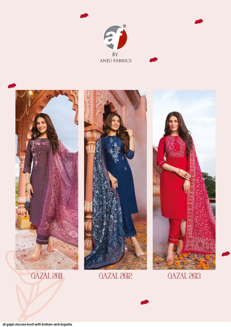 GAZAL BY AF 2611 TO 2616 SERIES BEAUTIFUL SUITS COLORFUL STYLISH FANCY CASUAL WEAR & ETHNIC WEAR VISCOSE DRESSES AT WHOLESALE PRICE