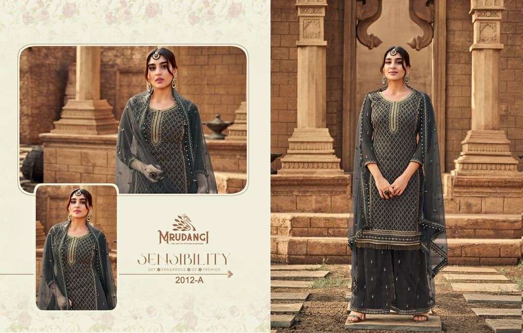 Gulabo Colour Edition Vol-4 By Mrudangi 2012-A To 2012-D Series Beautiful Stylish Sharara Suits Fancy Colorful Casual Wear & Ethnic Wear & Ready To Wear Heavy Georgette Embroidered Dresses At Wholesale Price