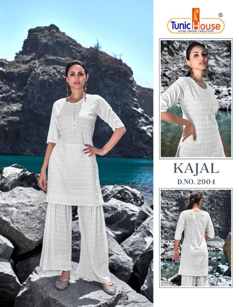 KAJAL BY TUNIC HOUSE 2901 TO 2904 SERIES DESIGNER STYLISH FANCY COLORFUL BEAUTIFUL PARTY WEAR & ETHNIC WEAR COLLECTION RAYON WITH WORK KURTIS WITH BOTTOM AT WHOLESALE PRICE