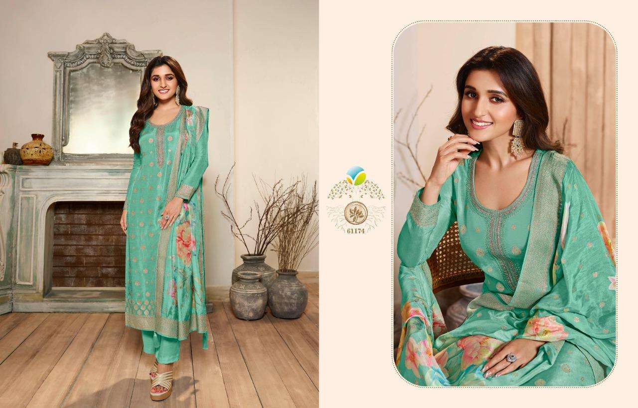 KASEESH ZAREEN VOL-4 BY VINAY FASHION 61171 TO 61176 SERIES BEAUTIFUL STYLISH SUITS FANCY COLORFUL CASUAL WEAR & ETHNIC WEAR & READY TO WEAR DOLA JACQUARD EMBROIDERY DRESSES AT WHOLESALE PRICE