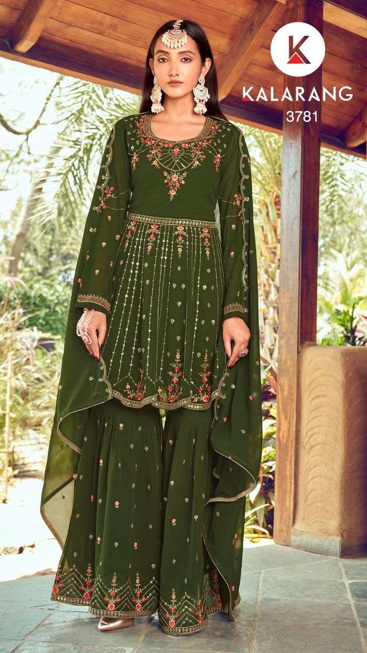 Ranchi By Kalarang 3781 To 3784 Series Beautiful Stylish Sharara Suits Fancy Colorful Casual Wear & Ethnic Wear & Ready To Wear Georgette With Work Dresses At Wholesale Price