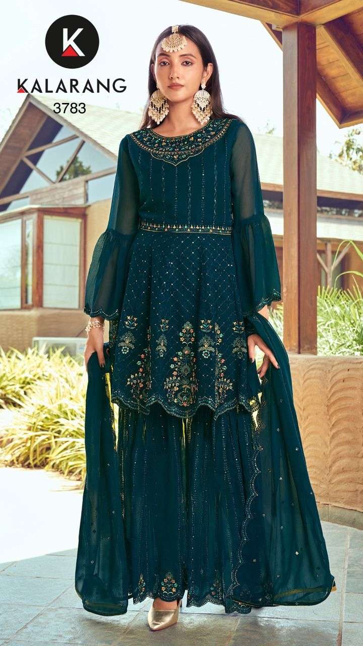 Ranchi By Kalarang 3781 To 3784 Series Beautiful Stylish Sharara Suits Fancy Colorful Casual Wear & Ethnic Wear & Ready To Wear Georgette With Work Dresses At Wholesale Price