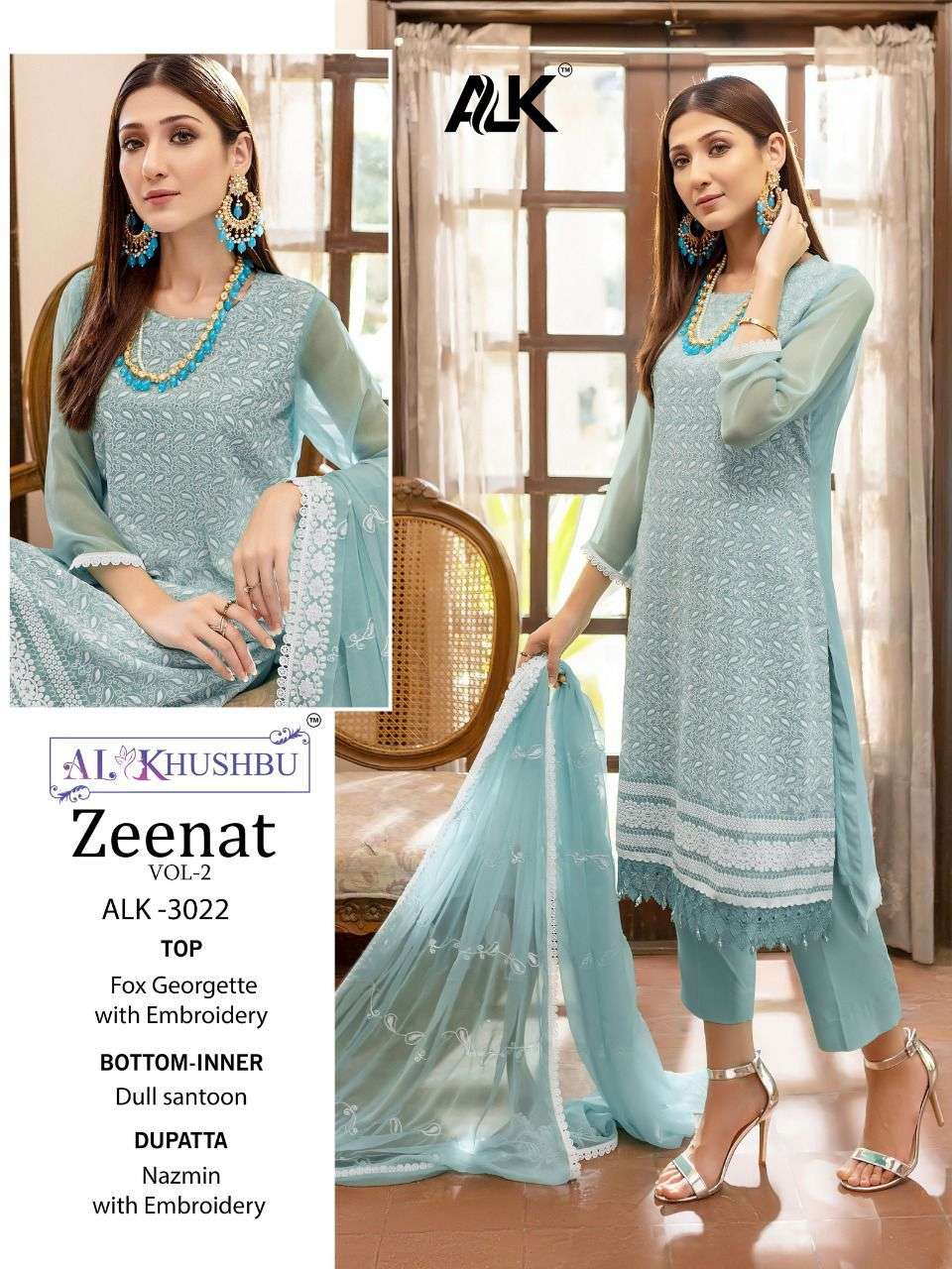 Zeenat Vol-2 By Al Khushbu 3021 To 3025 Series Beautiful Stylish Pakistani Suits Fancy Colorful Casual Wear & Ethnic Wear & Ready To Wear Faux Georgette Dresses At Wholesale Price