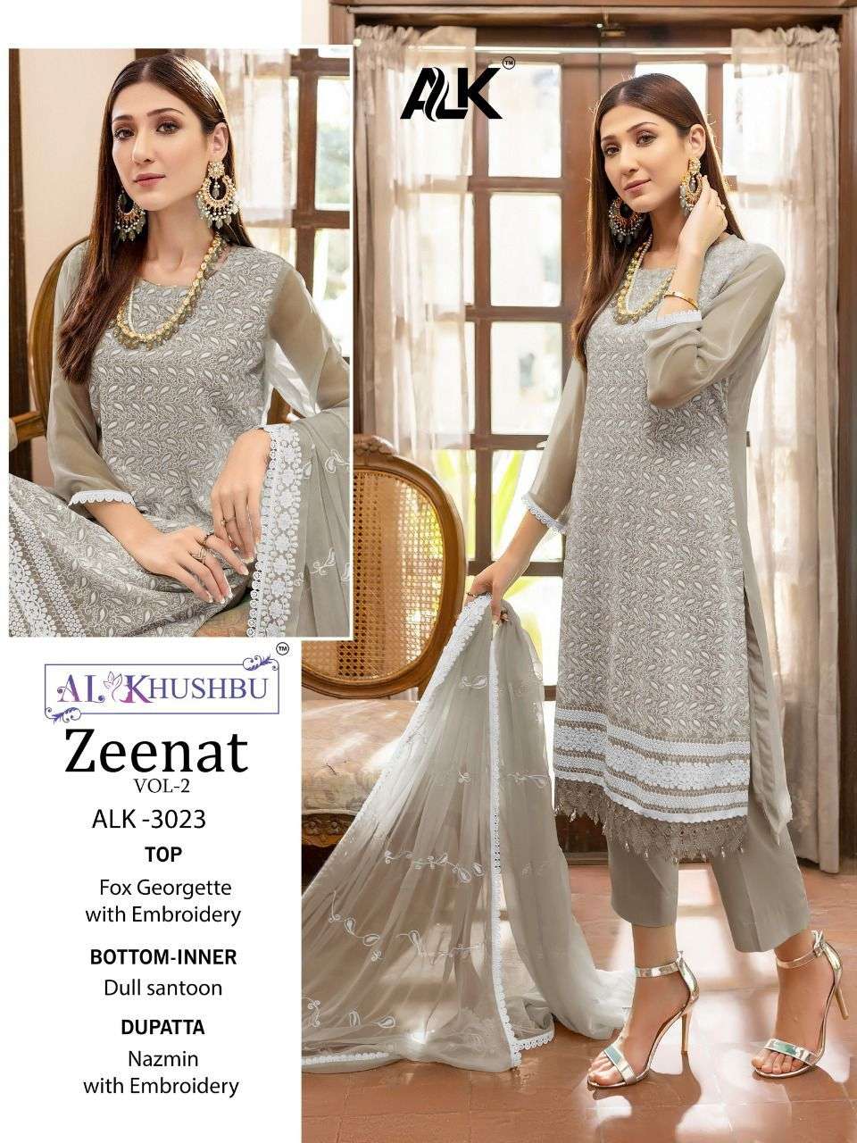 Zeenat Vol-2 By Al Khushbu 3021 To 3025 Series Beautiful Stylish Pakistani Suits Fancy Colorful Casual Wear & Ethnic Wear & Ready To Wear Faux Georgette Dresses At Wholesale Price