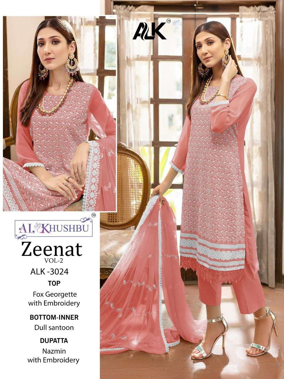 Zeenat Vol-2 By Al Khushbu 3021 To 3025 Series Beautiful Stylish Pakistani Suits Fancy Colorful Casual Wear & Ethnic Wear & Ready To Wear Faux Georgette Dresses At Wholesale Price