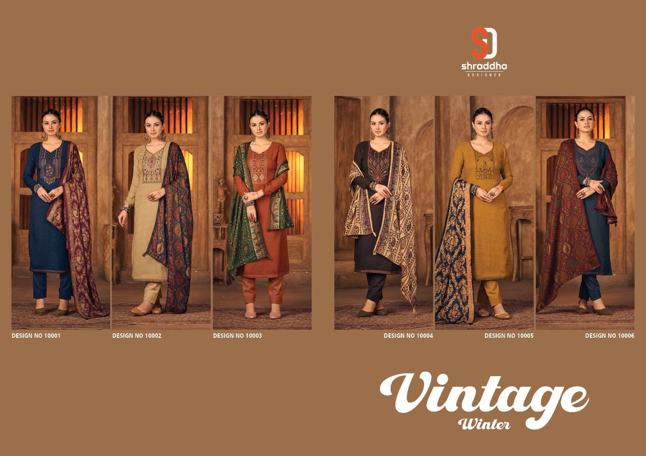 Vintage Winter By Shraddha Designer 10001 To 10006 Series Designer Suits Beautiful Stylish Fancy Colorful Party Wear & Occasional Wear Pure Pashmina Print With Embroidery Dresses At Wholesale Price