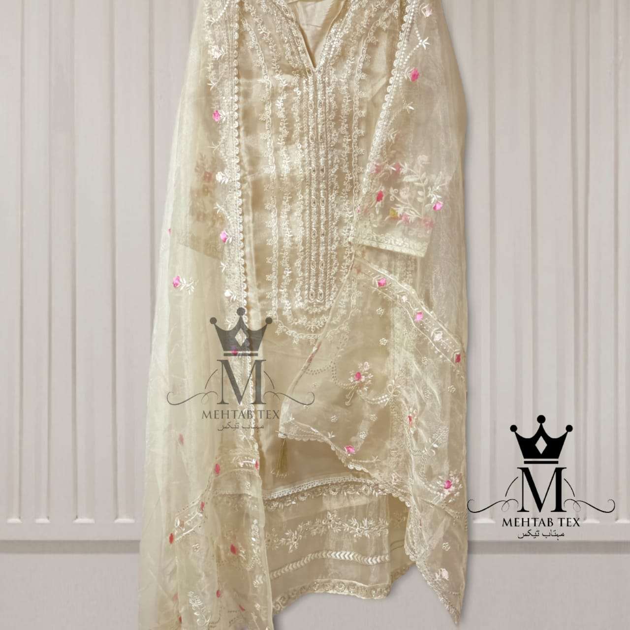 MEHTAB HIT DESIGN 002-B BY MEHTAB TEX PAKISTANI SUITS BEAUTIFUL FANCY COLORFUL STYLISH PARTY WEAR & OCCASIONAL WEAR PURE ORGANZA EMBROIDERY DRESSES AT WHOLESALE PRICE