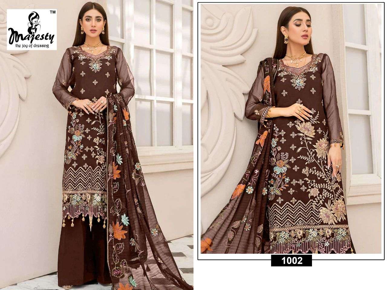 MARYAMS VOL-5 BY MAJESTY 1001 TO 1004 SERIES DESIGNER PAKISTANI SUITS BEAUTIFUL FANCY COLORFUL STYLISH PARTY WEAR & OCCASIONAL WEAR FAUX GEORGETTE DRESSES AT WHOLESALE PRICE