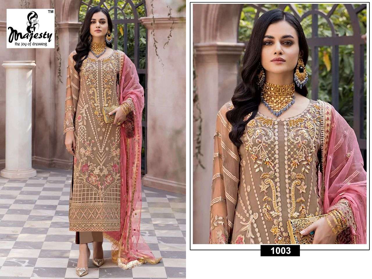 MARYAMS VOL-5 BY MAJESTY 1001 TO 1004 SERIES DESIGNER PAKISTANI SUITS BEAUTIFUL FANCY COLORFUL STYLISH PARTY WEAR & OCCASIONAL WEAR FAUX GEORGETTE DRESSES AT WHOLESALE PRICE