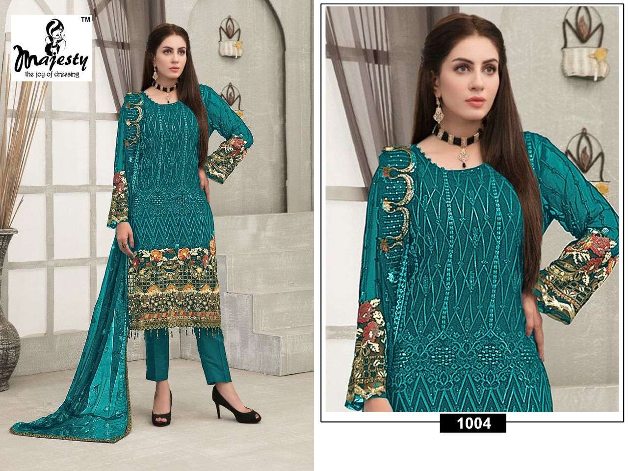 MARYAMS VOL-5 BY MAJESTY 1001 TO 1004 SERIES DESIGNER PAKISTANI SUITS BEAUTIFUL FANCY COLORFUL STYLISH PARTY WEAR & OCCASIONAL WEAR FAUX GEORGETTE DRESSES AT WHOLESALE PRICE