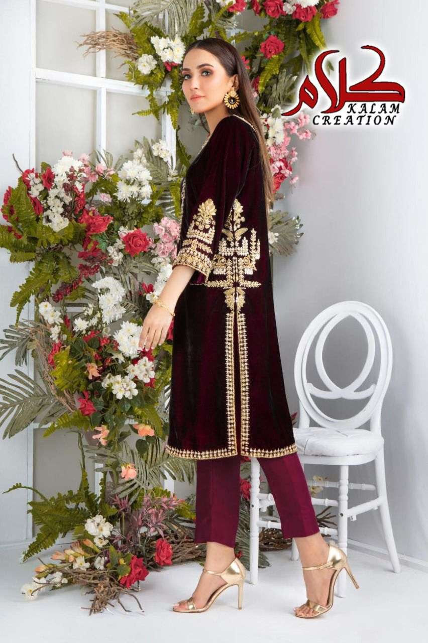 KALAM 1116 COLOURS BY KALAM CREATION 1116-A TO 1116-B SERIES DESIGNER STYLISH FANCY COLORFUL BEAUTIFUL PARTY WEAR & ETHNIC WEAR COLLECTION VELVET KURTIS WITH BOTTOM AT WHOLESALE PRICE