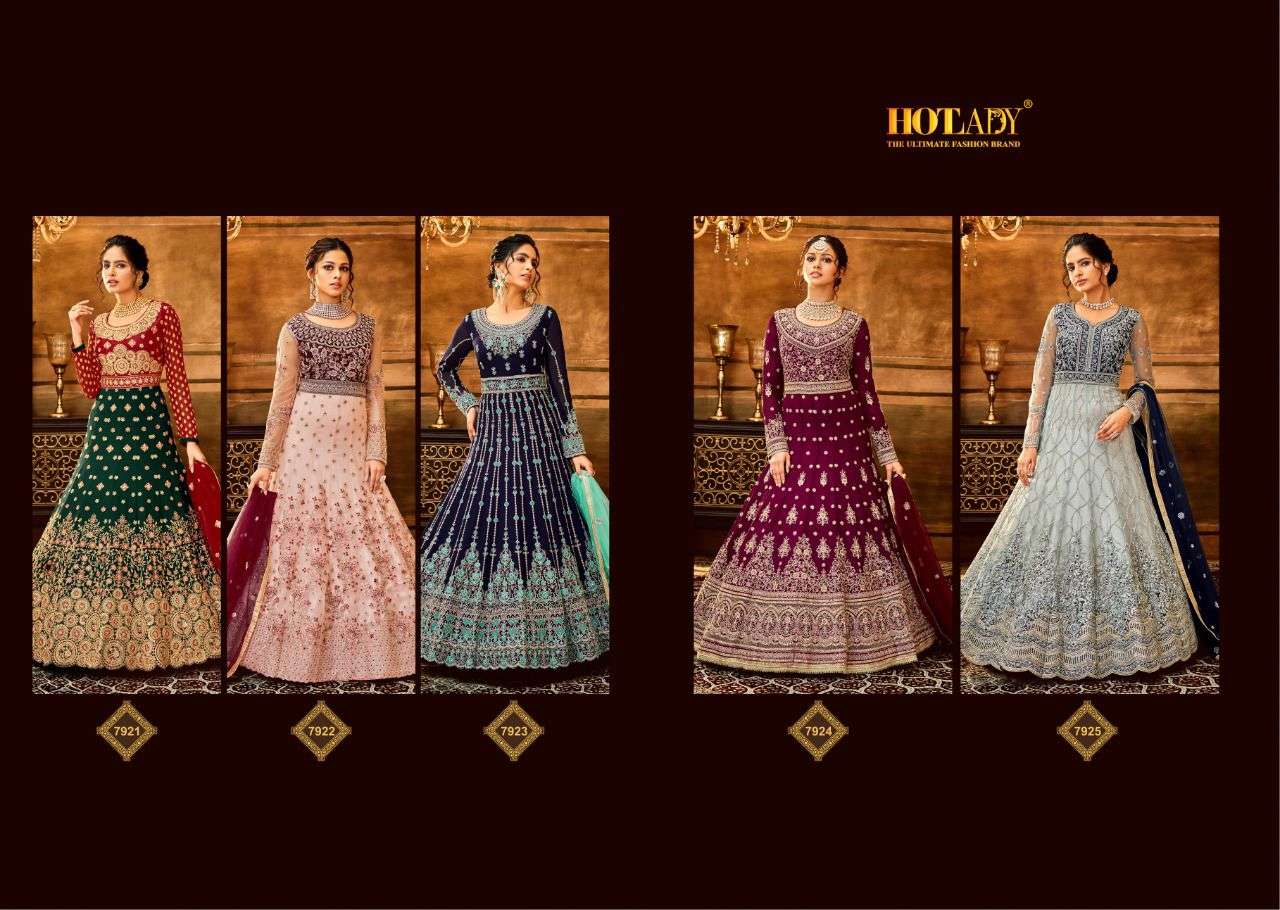 Maaysha By Hot Lady 7921 To 7925 Series Beautiful Stylish Anarkali Suits Fancy Colorful Casual Wear & Ethnic Wear & Ready To Wear Georgette/Net Dresses At Wholesale Price