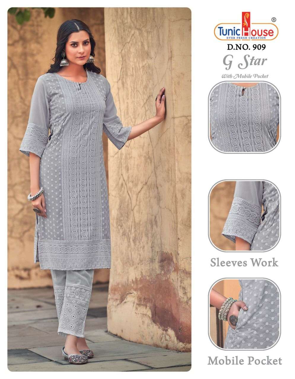 G STAR BY TUNIC HOUSE DESIGNER STYLISH FANCY COLORFUL BEAUTIFUL PARTY WEAR & ETHNIC WEAR COLLECTION GEORGETTE KURTIS WITH BOTTOM AT WHOLESALE PRICE