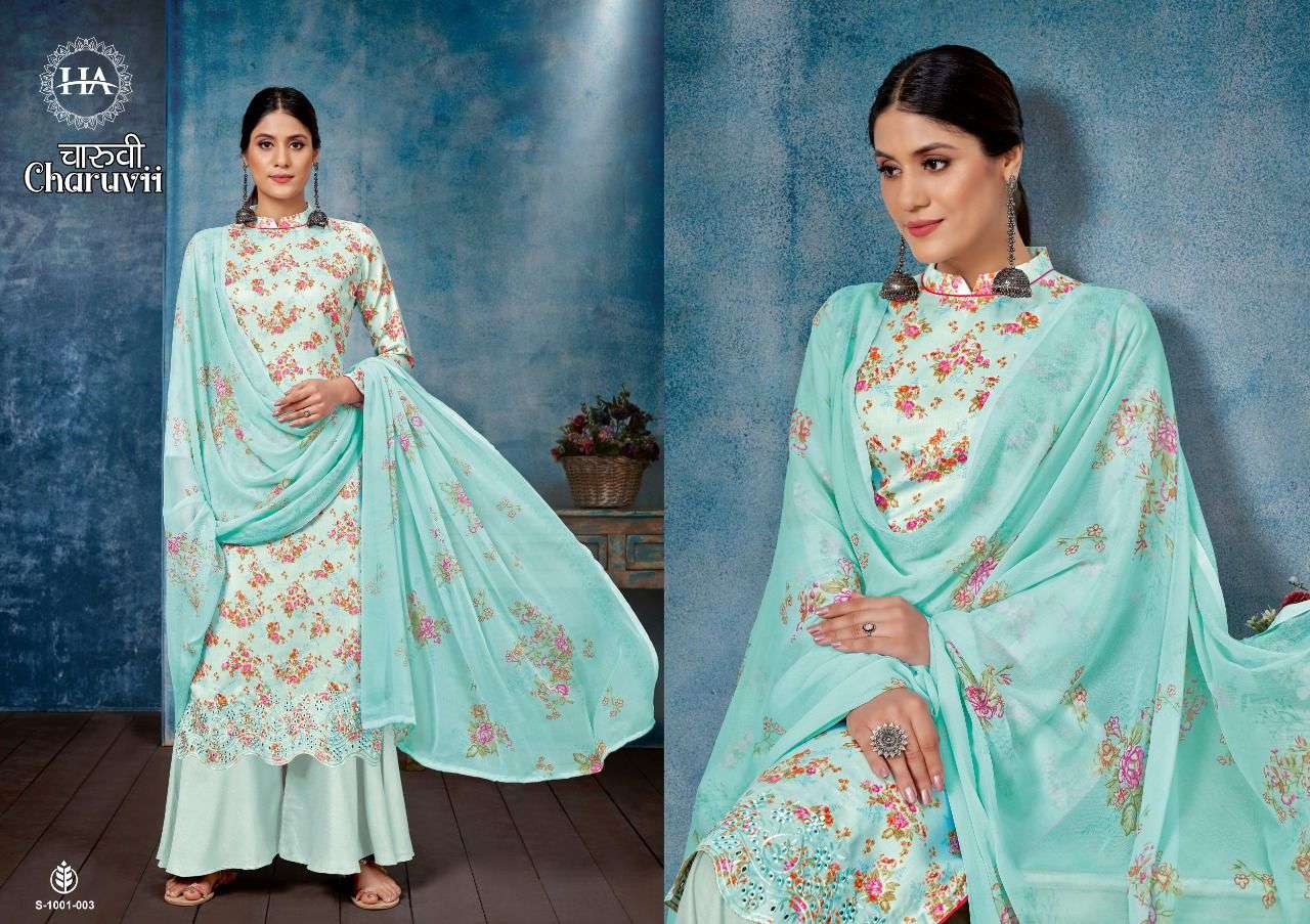 Charuvii By Harshit Fashion Hub 1001 To 1008 Series Beautiful Suits Stylish Fancy Colorful Party Wear & Occasional Wear Pure Jam Print Dresses At Wholesale Price