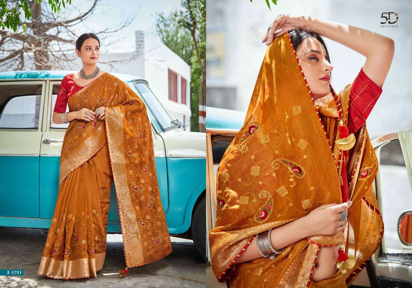 ROOH BY 5D DESIGNER 11791 TO 11800 SERIES INDIAN TRADITIONAL WEAR COLLECTION BEAUTIFUL STYLISH FANCY COLORFUL PARTY WEAR & OCCASIONAL WEAR SOFT COTTON SAREES AT WHOLESALE PRICE