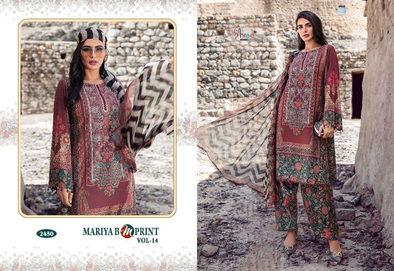 Mariya B Mprint Vol-14 By Shree Fabs 2446 To 2451 Series Beautiful Pakistani Suits Colorful Stylish Fancy Casual Wear & Ethnic Wear Pure Cotton Embroidered Dresses At Wholesale Price