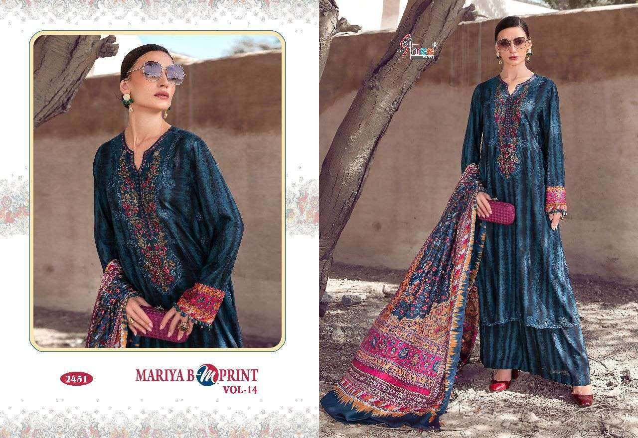 Mariya B Mprint Vol-14 By Shree Fabs 2446 To 2451 Series Beautiful Pakistani Suits Colorful Stylish Fancy Casual Wear & Ethnic Wear Pure Cotton Embroidered Dresses At Wholesale Price