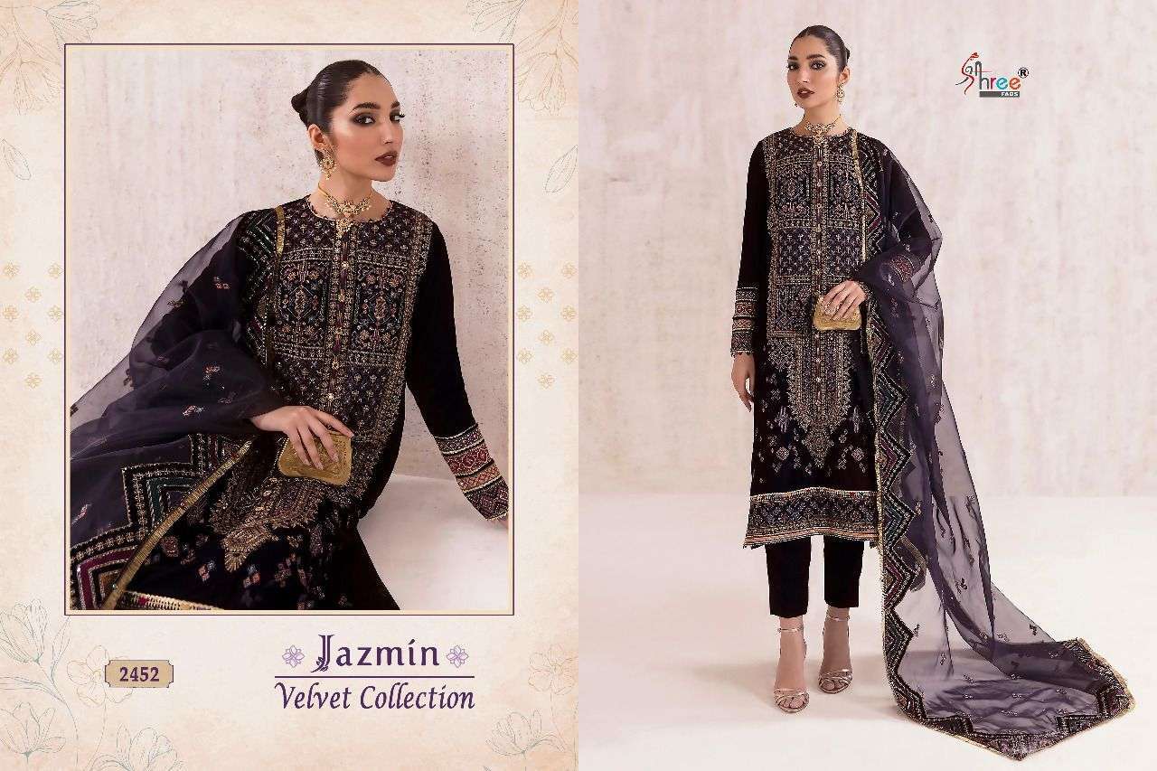 Jazmin Velvet Collection By Shree Fabs 2452 To 2455 Series Beautiful Pakistani Suits Colorful Stylish Fancy Casual Wear & Ethnic Wear Velvet Embroidered Dresses At Wholesale Price